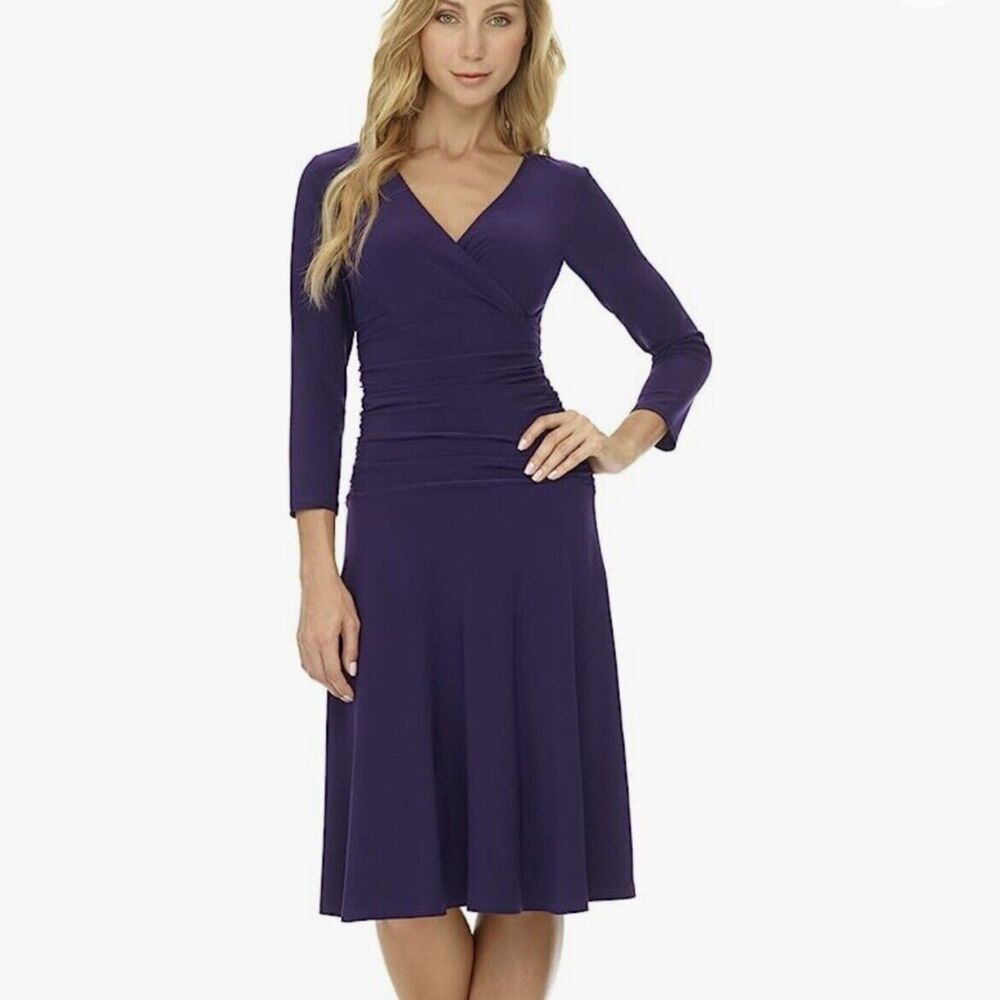 New Rekucci Fit-and-Flare Dress Crossover Tummy Control Aubergine Purple Size 2